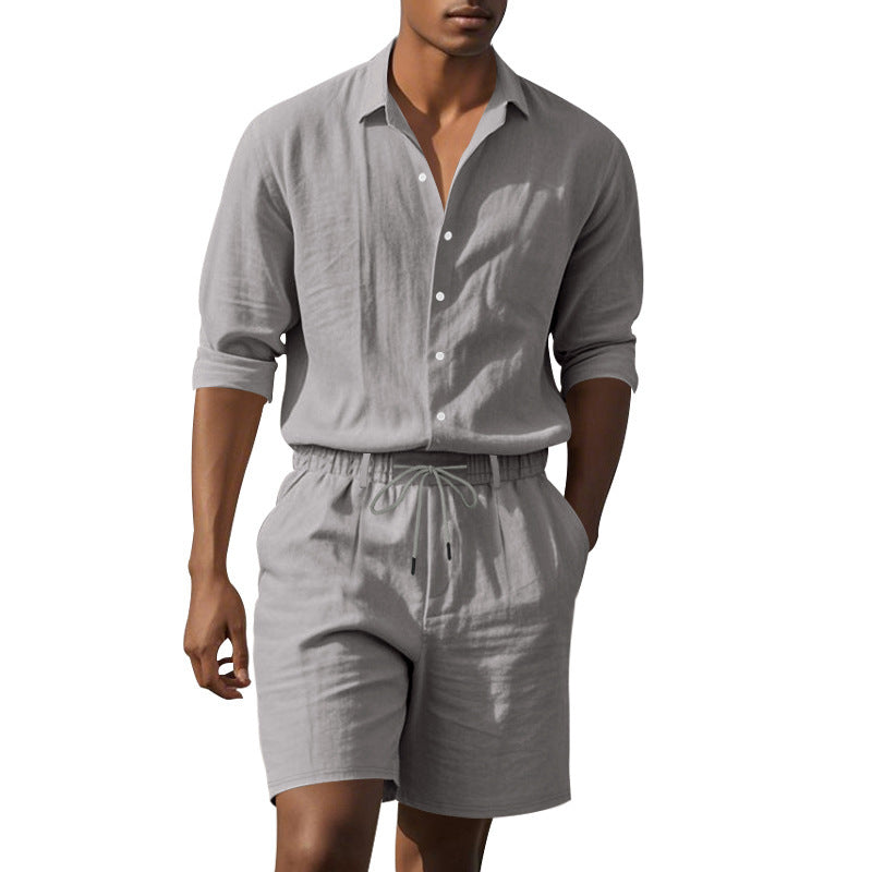 Herren Elegantes Langarmhemd und Shorts Set mit atmungsaktiven Materialien Aliams