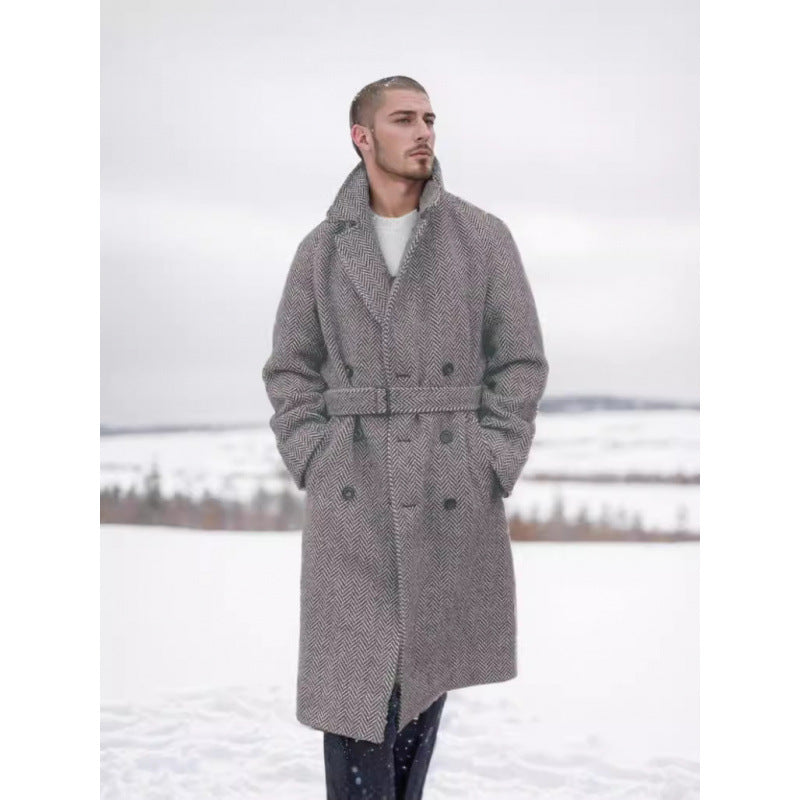 Herren Eleganter Hahnentritt Wollmantel Aliams