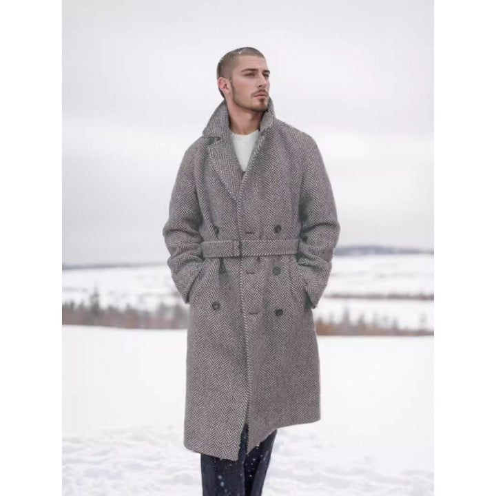 Herren Eleganter Hahnentritt Wollmantel Aliams