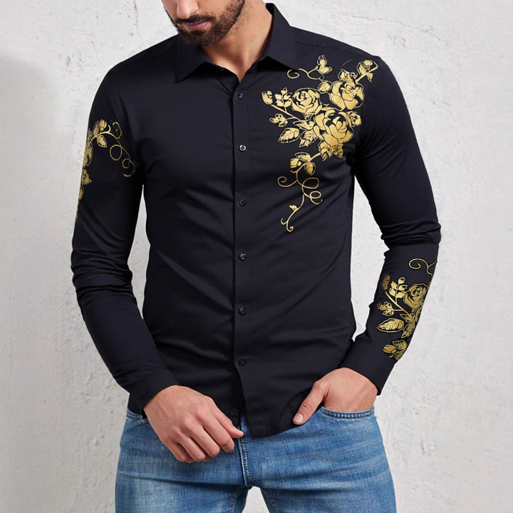 Herren Elegantes Hemd mit floralen Akzenten und glänzenden Details Aliams