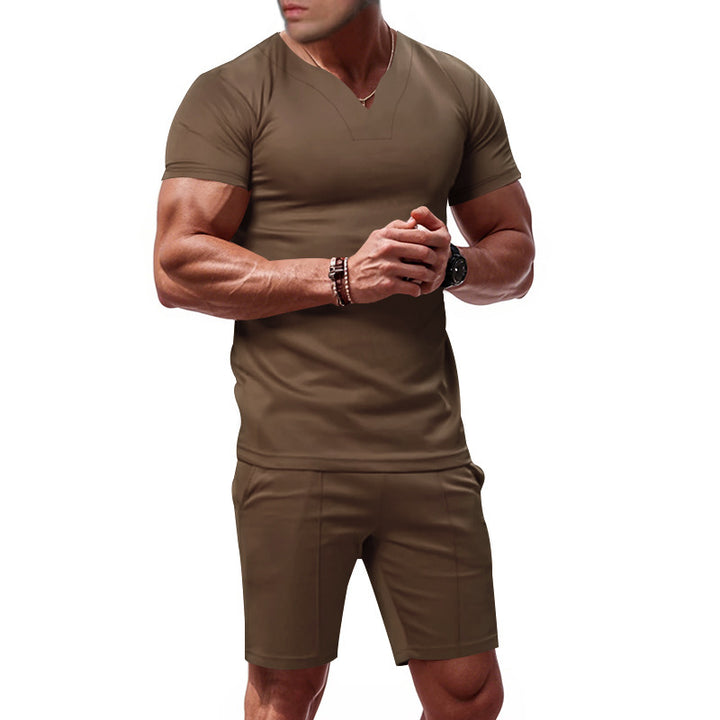 Herren stylisches Fitness-Set mit V-Ausschnitt und bequemen Shorts Aliams