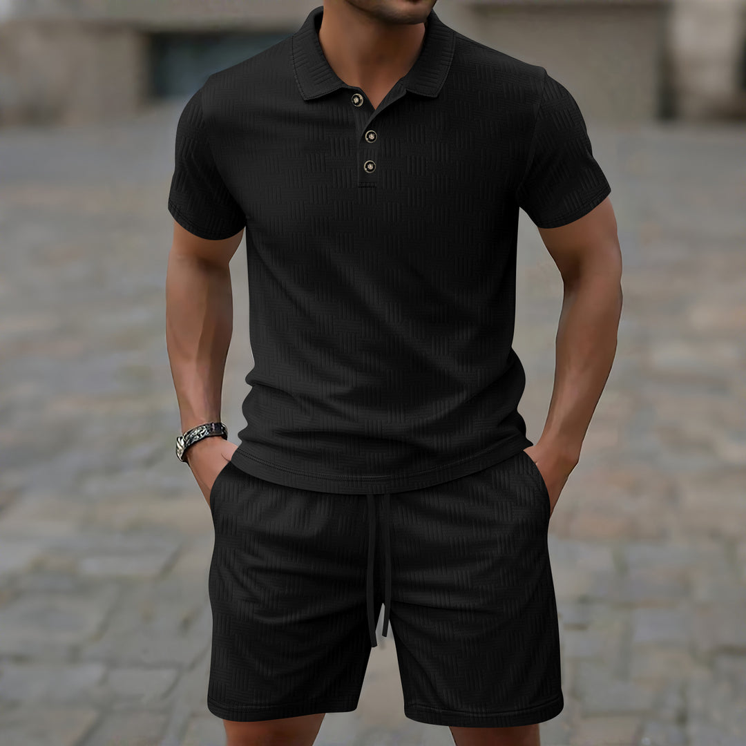 Herren elegantes Kurzarm Poloshirt und Shorts Set Aliams
