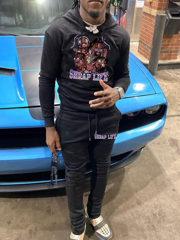 Herren Hoodie und Jogginghose Set mit kreativem Grafikdruck Aliams