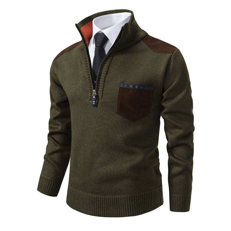 Herren eleganter Pullover mit Stehkragen und praktischer Brusttasche Aliams