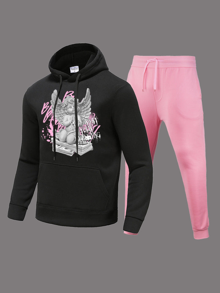 Herren Sportliches Hoodie und Jogginghose Set mit kreativem Engel-Motiv Aliams