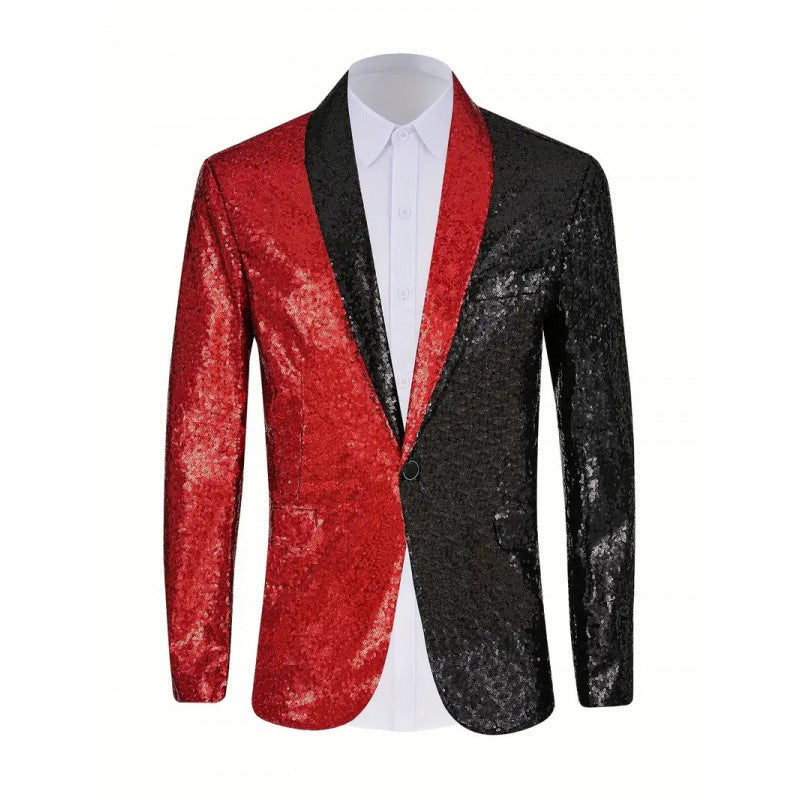 Herren Glänzender Pailletten-Blazer mit kontrastierenden Farben Aliams