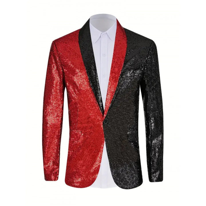 Herren Glänzender Pailletten-Blazer mit kontrastierenden Farben Aliams