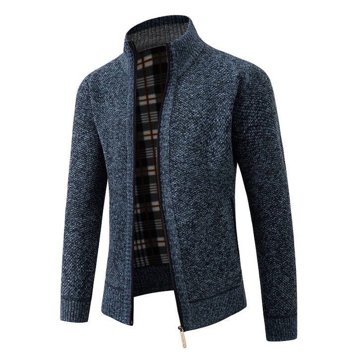 Herren elegante Strickjacke mit hohem Kragen und praktischem Reißverschluss Aliams