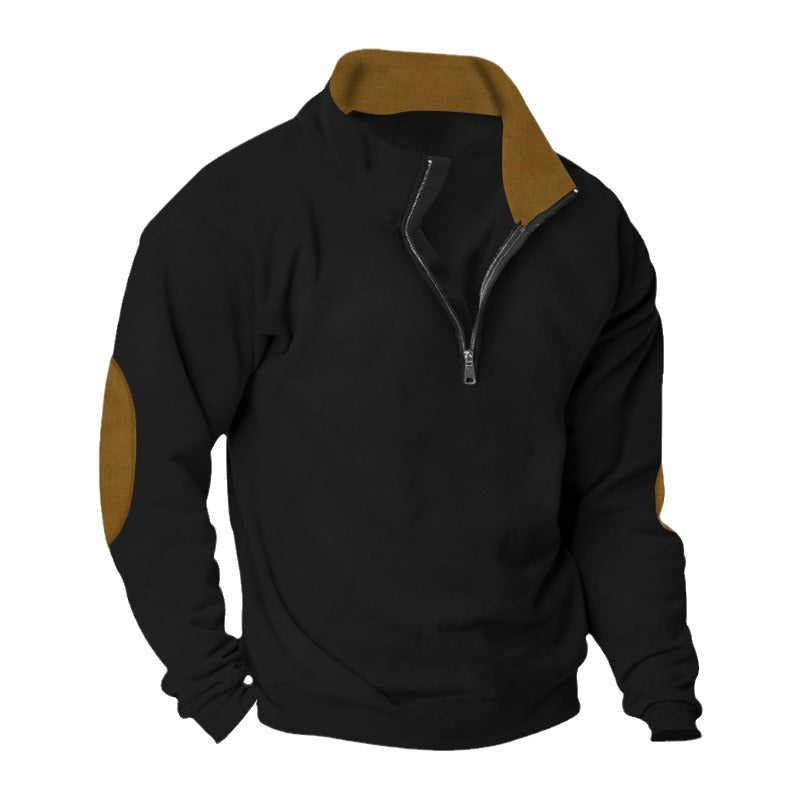 Herren Fleece Sweatshirt mit Stehkragen und schicken Kontrastärmel Aliams