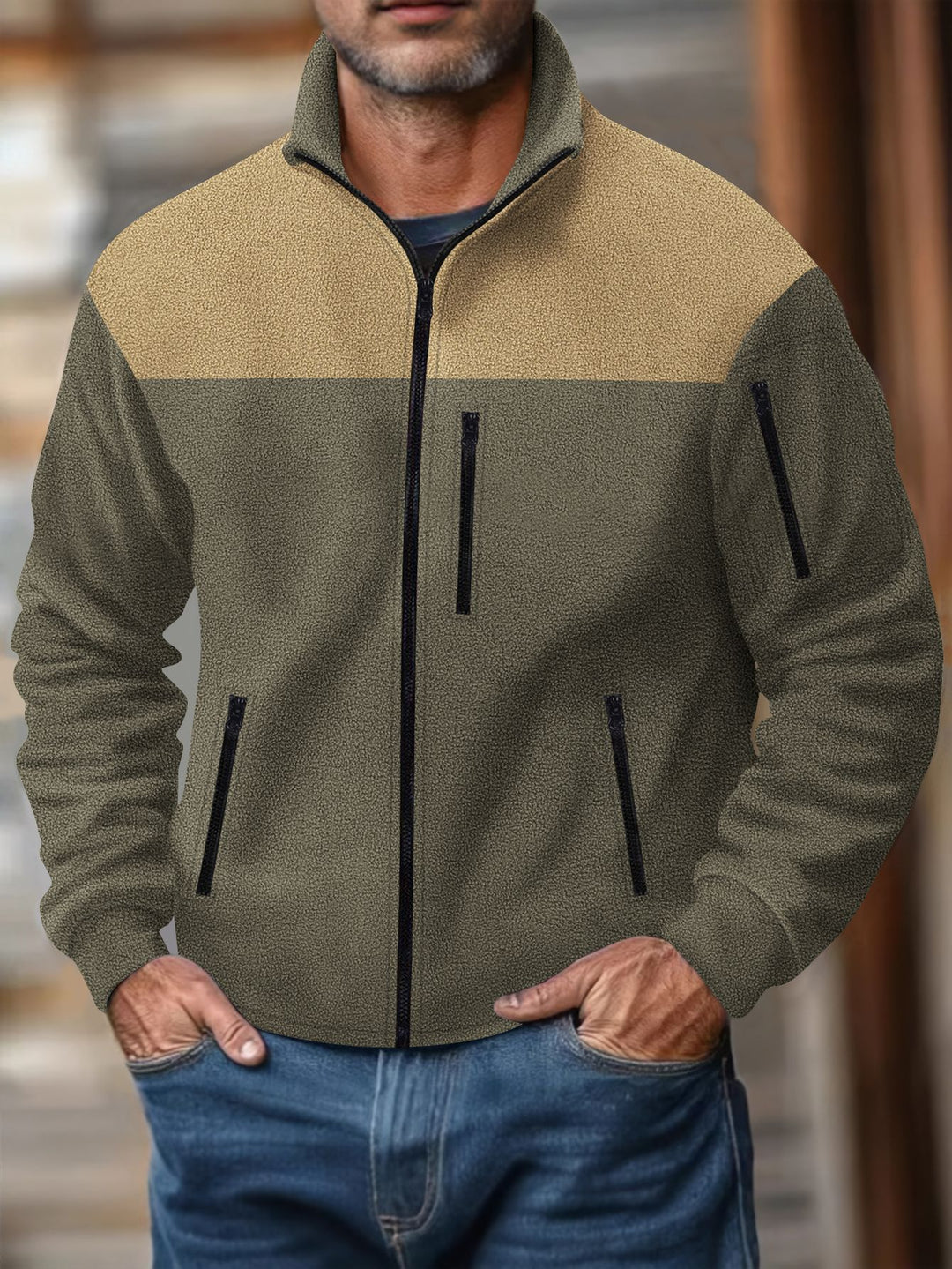 Herren Fleecejacke mit hohem Kragen und praktischen Reißverschlusstaschen Aliams