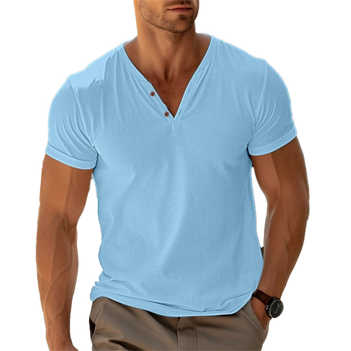 Herren Kurzarm Henley-Shirt mit dekorativen Knöpfen und lässigem Schnitt Aliams