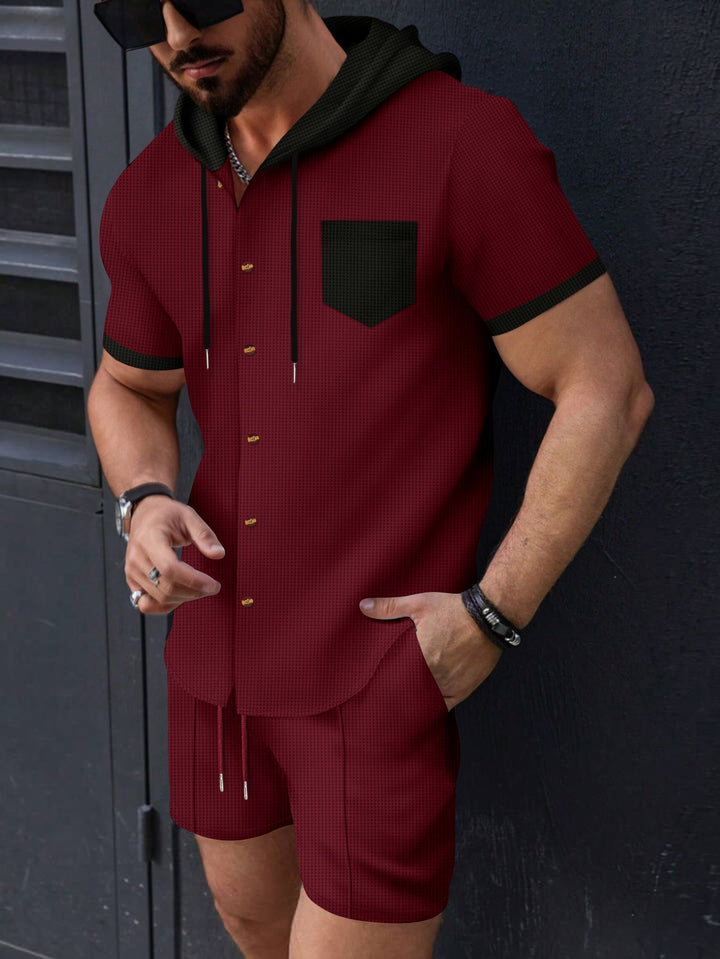 Herren Funktionales Kurzarm-Hemd mit Kapuze und Shorts Set Aliams