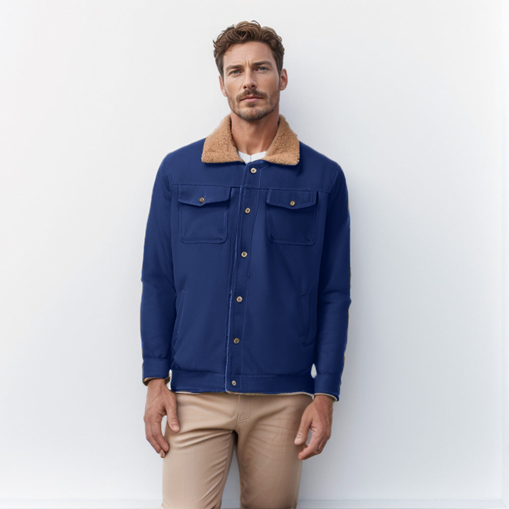 Herren schicke Arbeitsjacke mit weichem Kragen aus Kunstfell Aliams