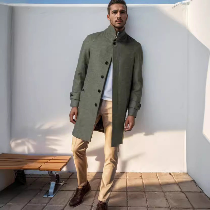 Herren eleganter und taillierter Trenchcoat aus hochwertiger Wolle Aliams