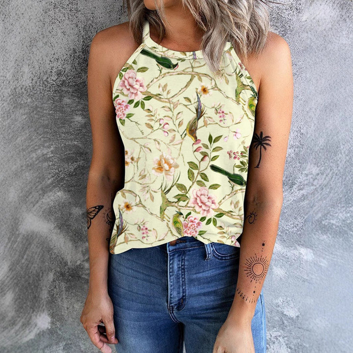 Damen Ärmelloses Blumenshirt mit Hohem Kragen Aliams