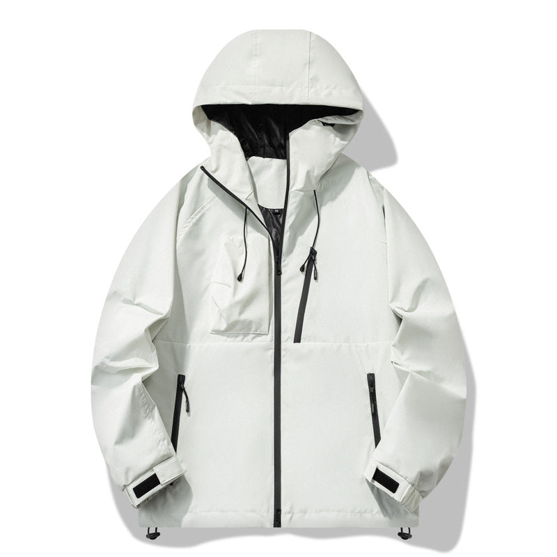 Herren wasserabweisende Outdoor-Jacke mit verstellbarer Kapuze und funktionalen Reißverschlusstaschen Aliams