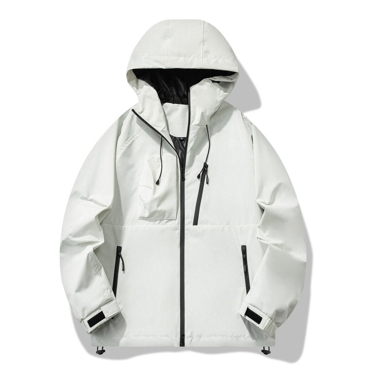 Herren wasserabweisende Outdoor-Jacke mit verstellbarer Kapuze und funktionalen Reißverschlusstaschen Aliams