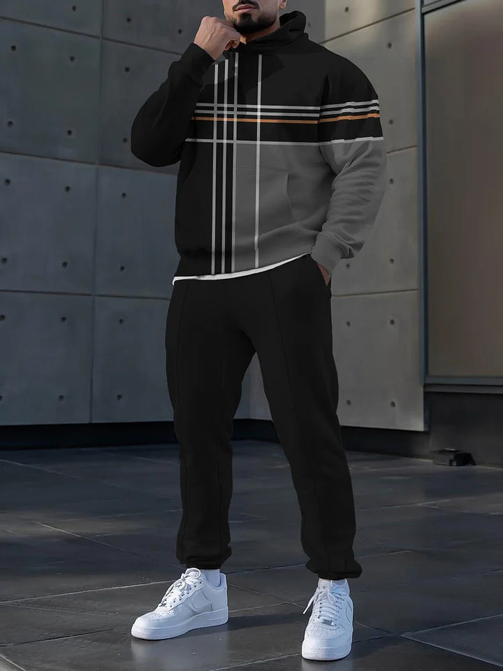 Herren sportliches Hoodie- und Jogginganzug-Set mit stylischem Streifenmuster Aliams