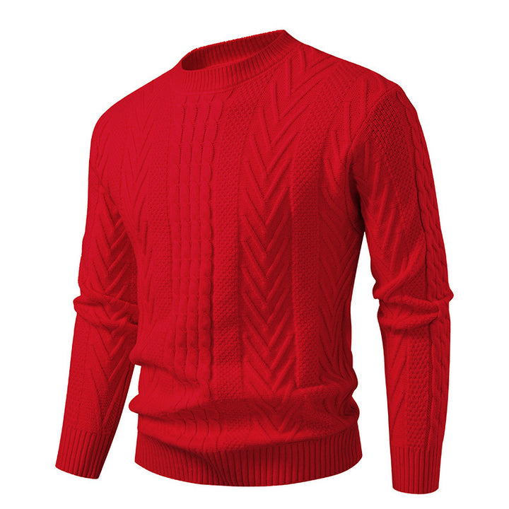 Herren Grobstrickpullover mit Zopfmuster und Rundhalsausschnitt Aliams