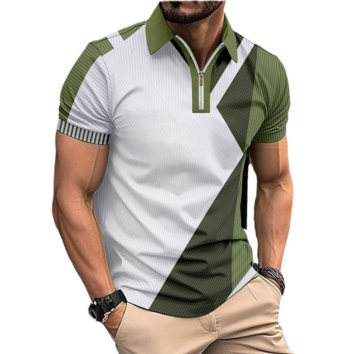 Herren Kurzarm Poloshirt mit modernem Reißverschluss und geometrischem Design Aliams