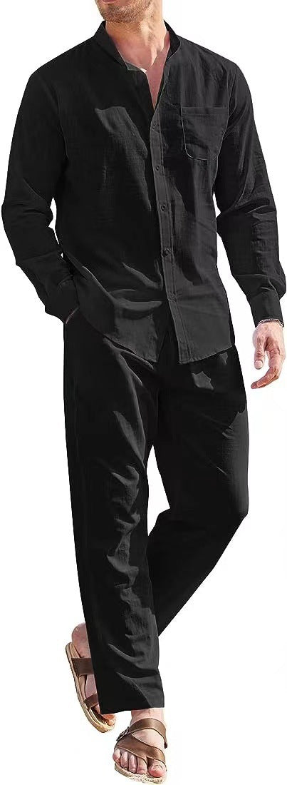 Herren elegantes Langarmhemd mit bequemer Hose Aliams