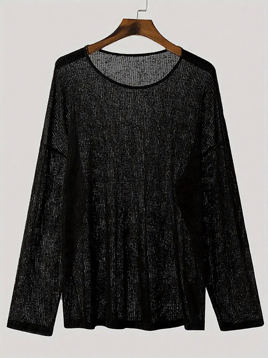 Damen Langarmshirt mit strukturiertem Rippenmuster und lässigem Schnitt Aliams