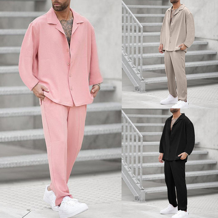 Herren elegantes Lounge-Set aus weichem Material mit durchgehender Knopfleiste Aliams