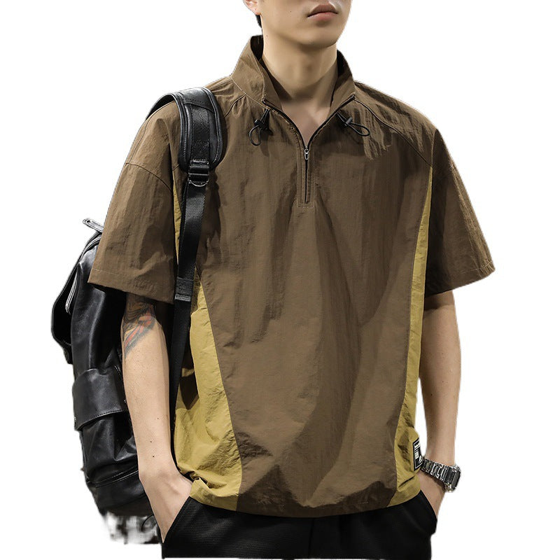 Herren Kurzarm-Funktionspullover mit innovativem Stehkragen und Reißverschluss Aliams