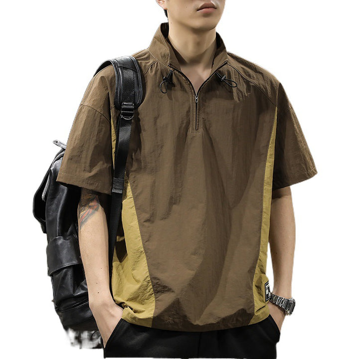 Herren Kurzarm-Funktionspullover mit innovativem Stehkragen und Reißverschluss Aliams