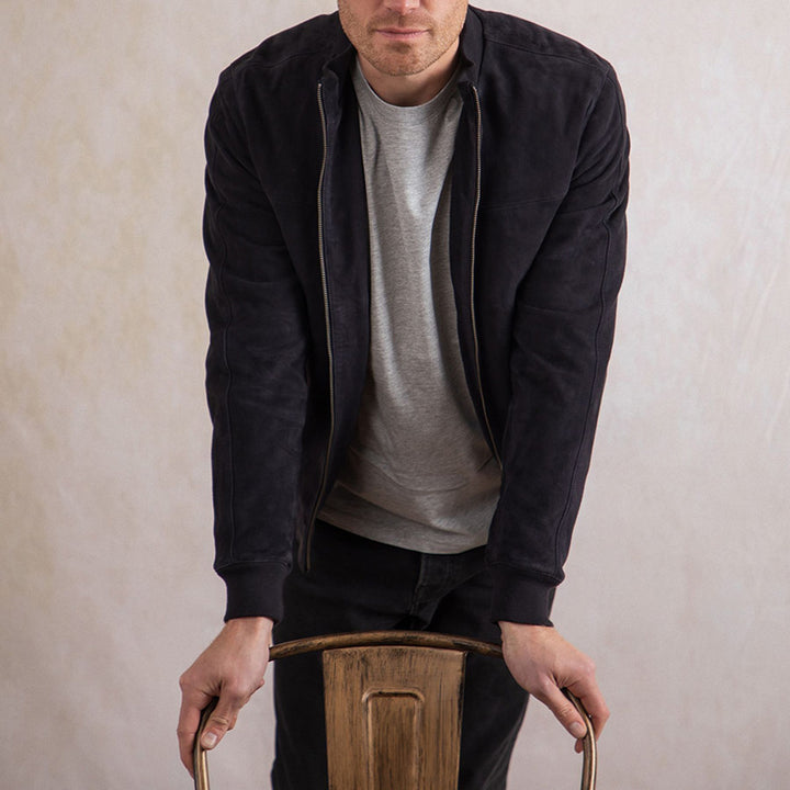 Herren elegante Wildlederjacke im modernen Biker-Stil Aliams