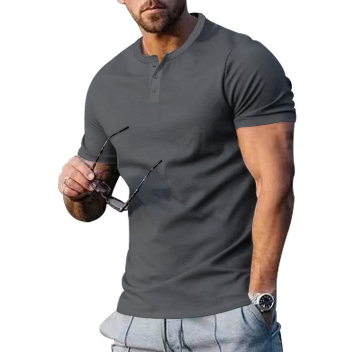 Herren lässiges T-Shirt mit modischem Kragen und Druckknopfdetail Aliams