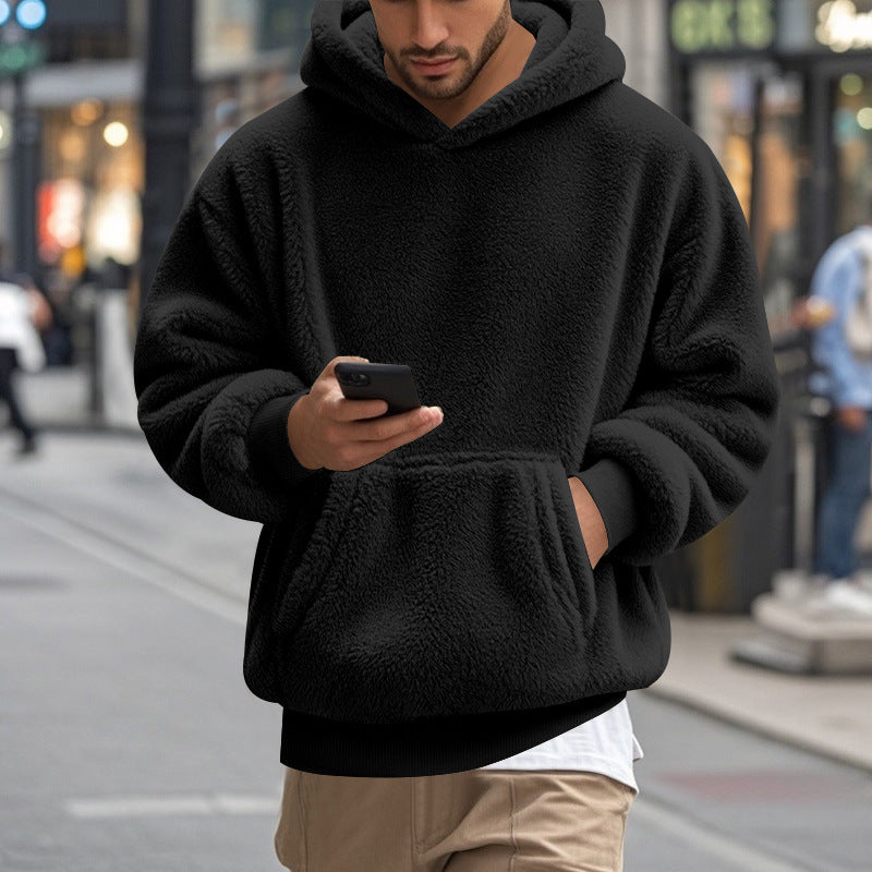 Herren übergroßer Fleece-Hoodie mit Kängurutasche und gemütlichem Schnitt Aliams