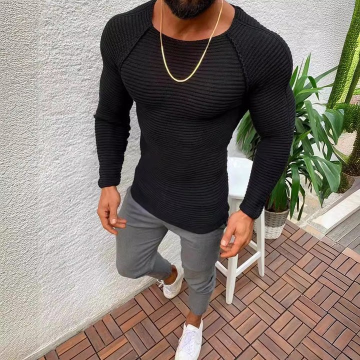 Herren stylisches gestreiftes Langarmshirt Aliams