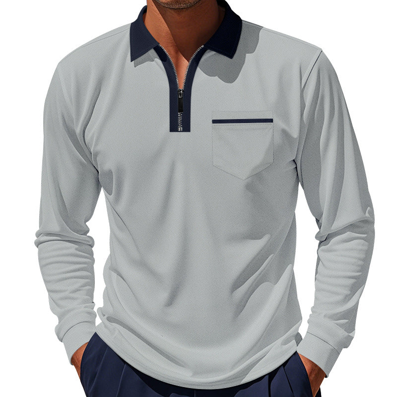 Herren sportliches Langarm-Henley-Shirt mit Reißverschluss und modernem Design Aliams