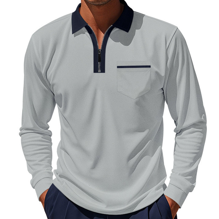 Herren sportliches Langarm-Henley-Shirt mit Reißverschluss und modernem Design Aliams