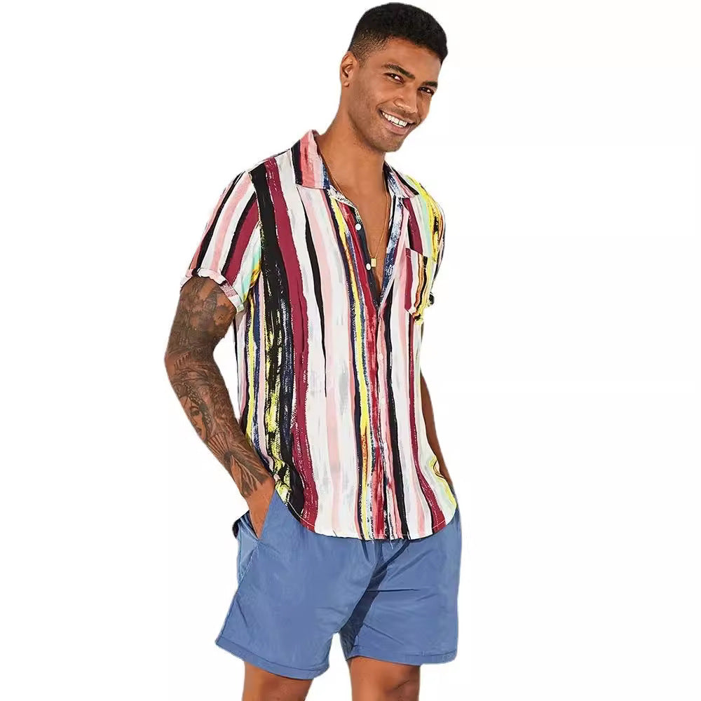 Damen Kurzarmhemd mit modernem Streifenmuster und Brusttasche Aliams