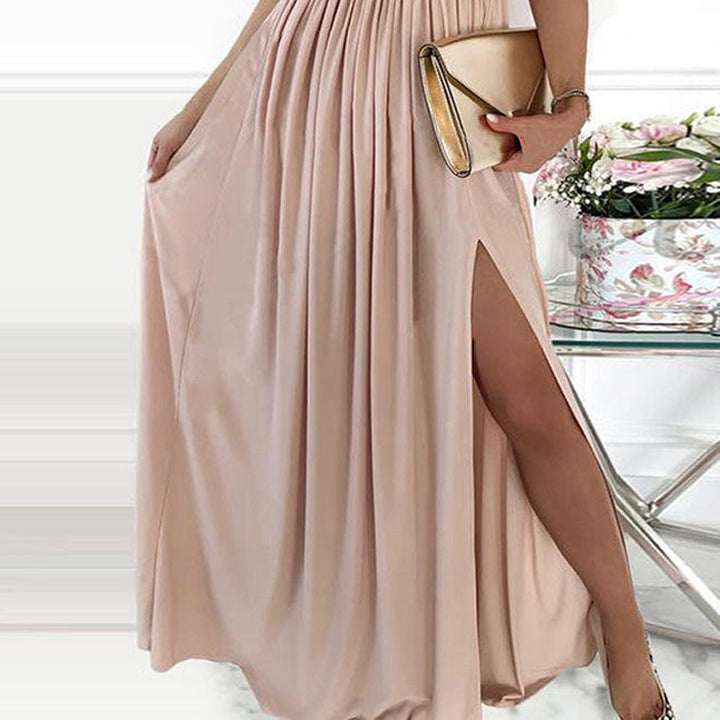 Damen Elegantes Abendkleid mit Asymmetrischem Oberteil und Schimmerndem Rock Aliams