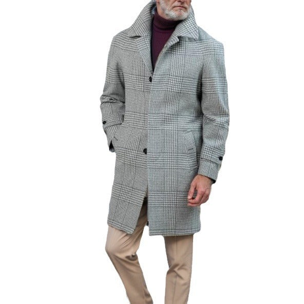 Herren eleganter Trenchcoat mit modernem Karomuster und Taillengürtel Aliams