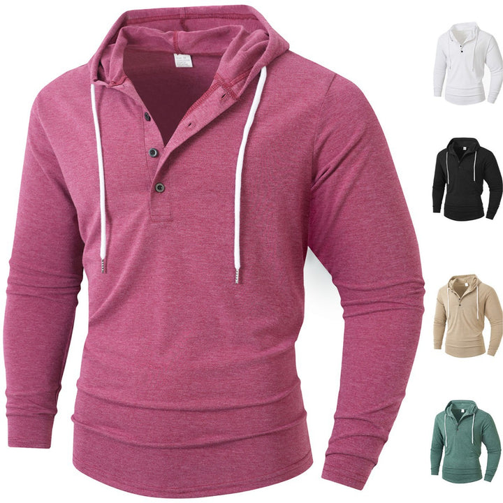 Herren Hoodie mit knöpfbarem Kragen und Kordelzug Aliams