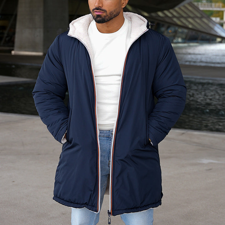 Herren wendbarer Plüschmantel mit isolierender Fütterung und praktischen Taschen Aliams