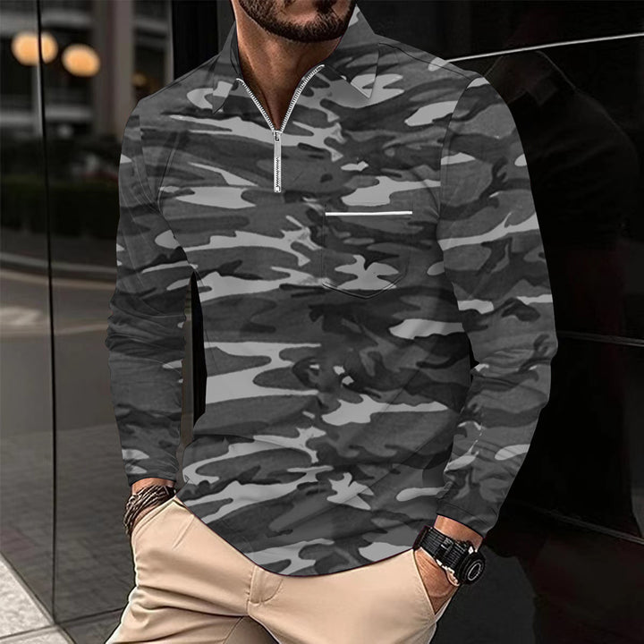 Herren Pullover im modernen Camouflage-Stil mit halbem Reißverschluss Aliams