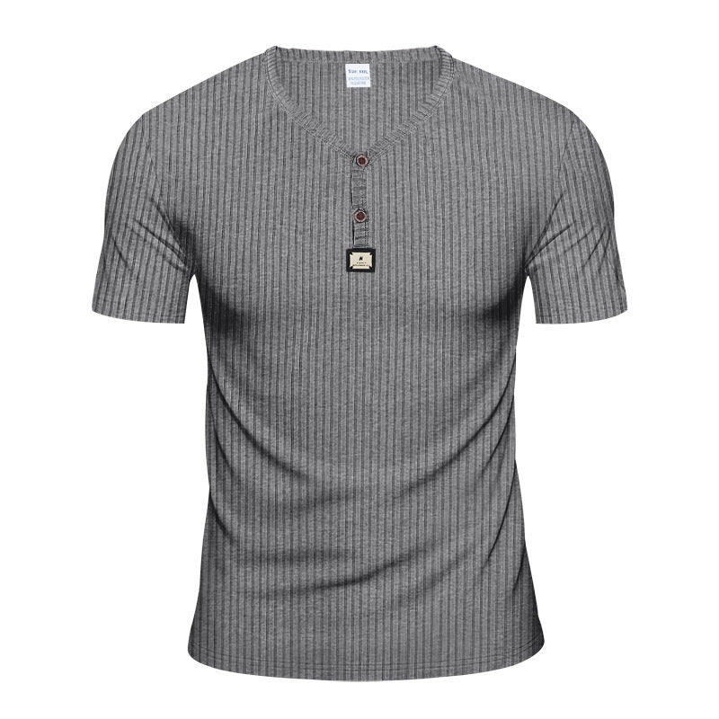 Herren Kurzarm-Henley-T-Shirt mit eleganter Struktur und modischen Knöpfen Aliams