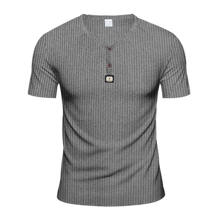 Herren Kurzarm-Henley-T-Shirt mit eleganter Struktur und modischen Knöpfen Aliams