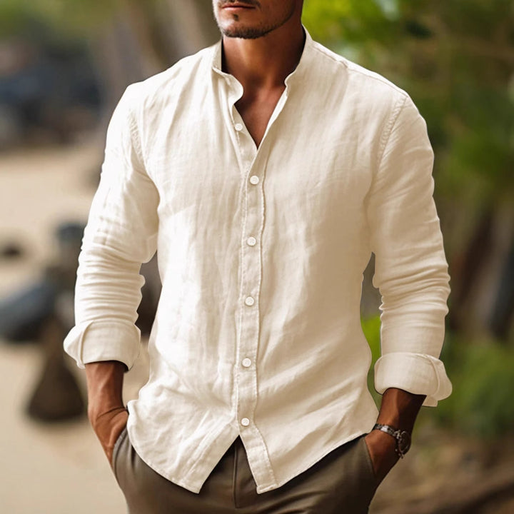 Herren leichtes Leinenhemd mit modernem Stehkragen Aliams