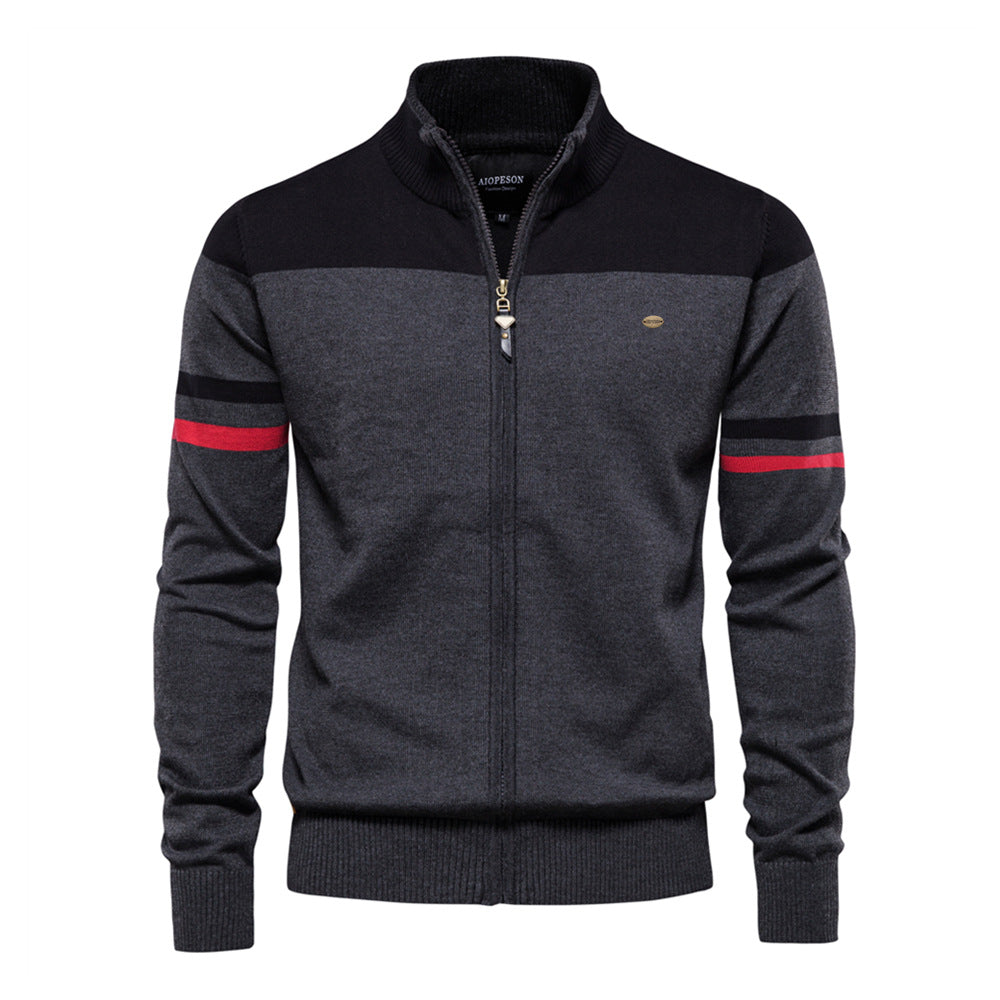 Herren Strickjacke mit modernem Zipper und sportiven Farbstreifen Aliams