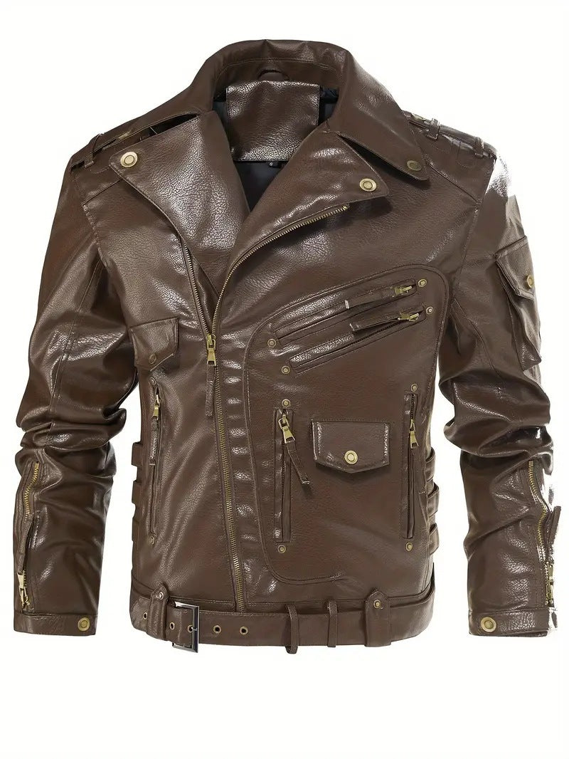 Herren stylische Bikerjacke mit mehreren Reißverschlusstaschen und Gürteldetail Aliams