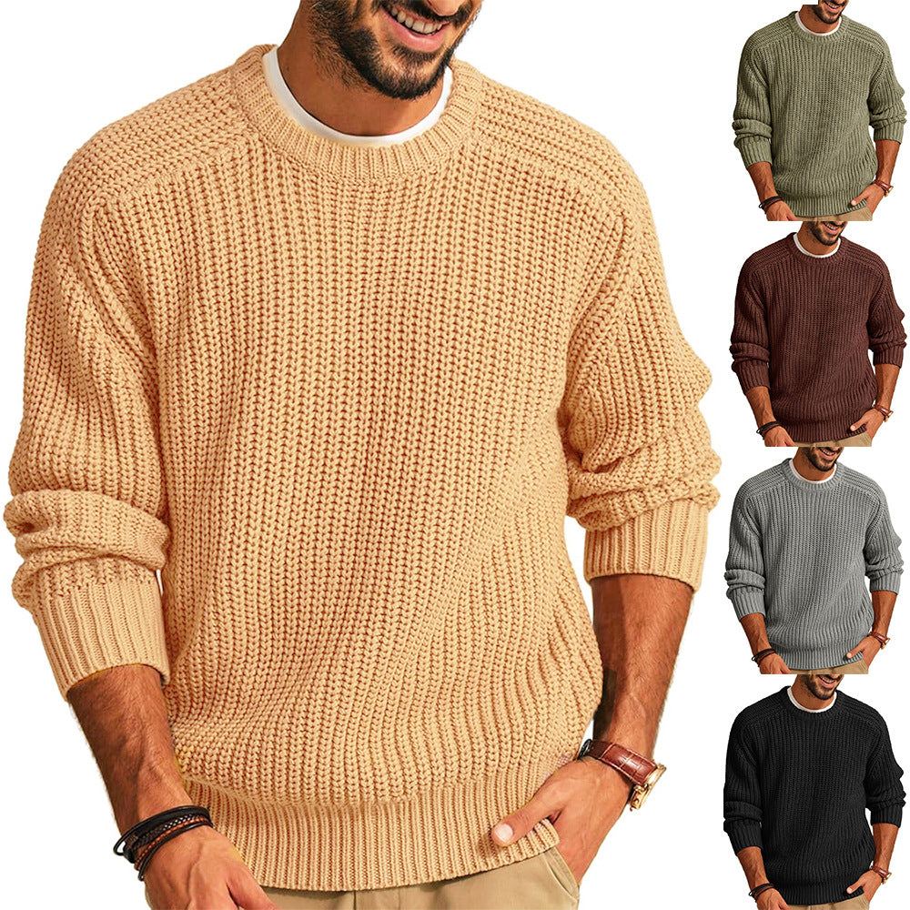 Herren Grobstrick Pullover mit Rundhalsausschnitt und lässigem Schnitt Aliams