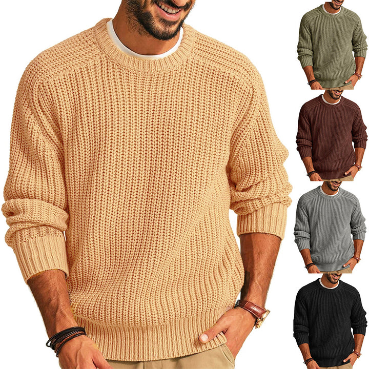 Herren Grobstrick Pullover mit Rundhalsausschnitt und lässigem Schnitt Aliams