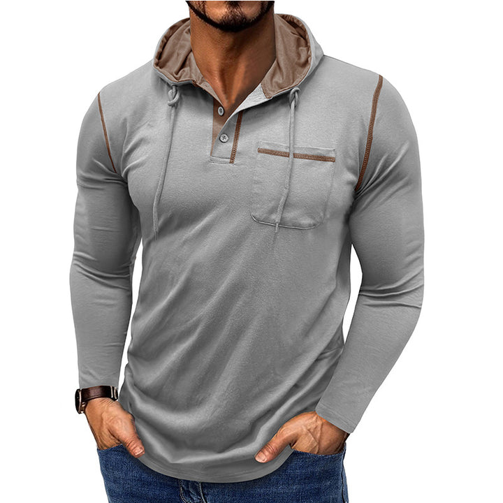 Herren Kapuzenpullover mit modischer Knopfleiste und praktischer Brusttasche Aliams