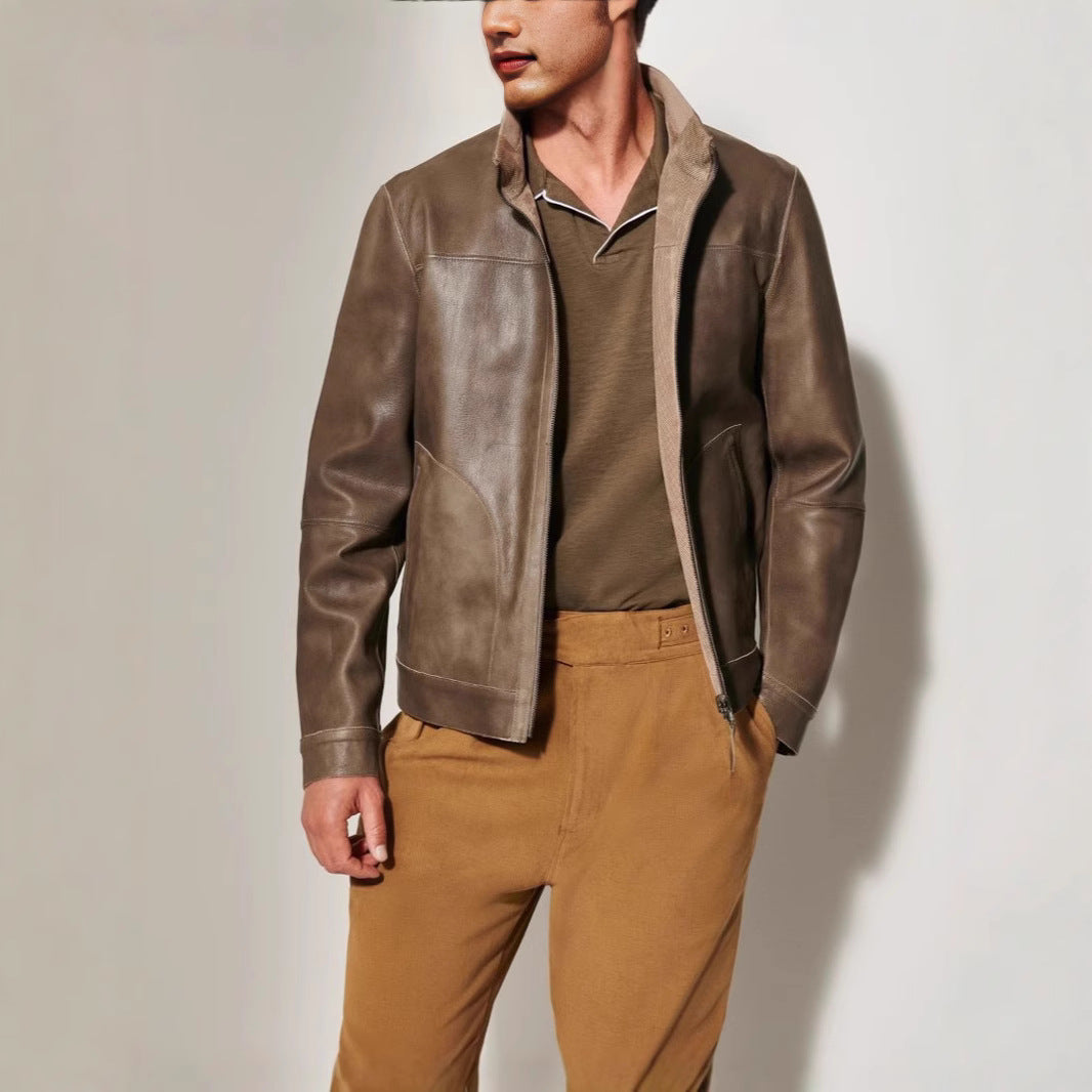 Herren Lederjacke im modernen Schnitt mit strukturiertem Obermaterial Aliams